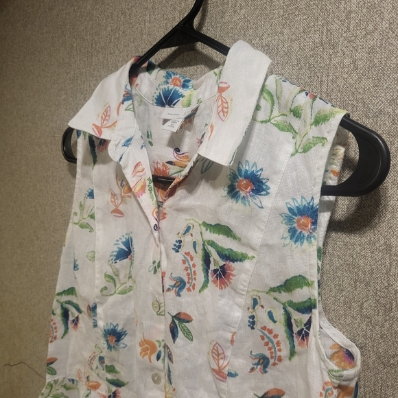 J. Jill Love Linen Tunic Top XS Petite 100% Linen Feminine Floral Whimsical - Picture 4 of 6